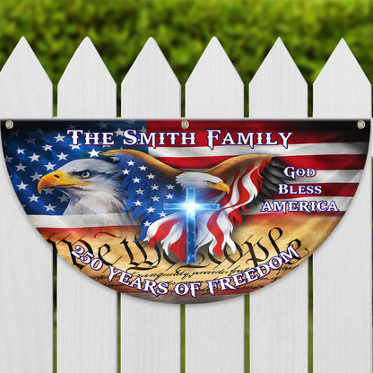 God Bless America Family 250 Years Of Freedom Glitter Fan Flag - Custom Family Name Non-Pleated Fan Flag