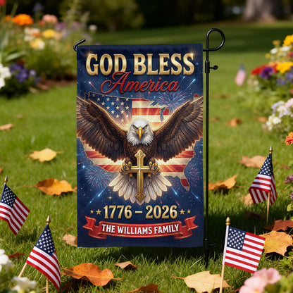 God Bless Personalized Family Name America 250th Anniversary - Personalized Garden Flag