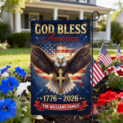 God Bless Personalized Family Name America 250th Anniversary - Personalized Garden Flag