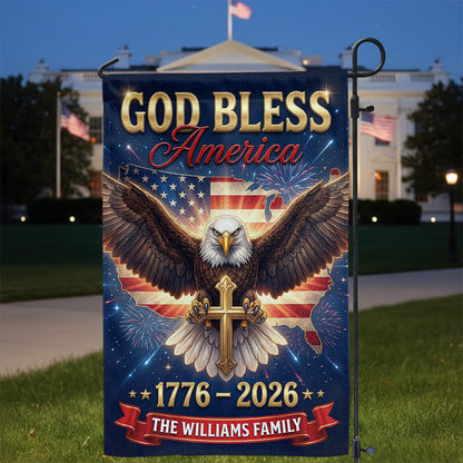 God Bless Personalized Family Name America 250th Anniversary - Personalized Garden Flag
