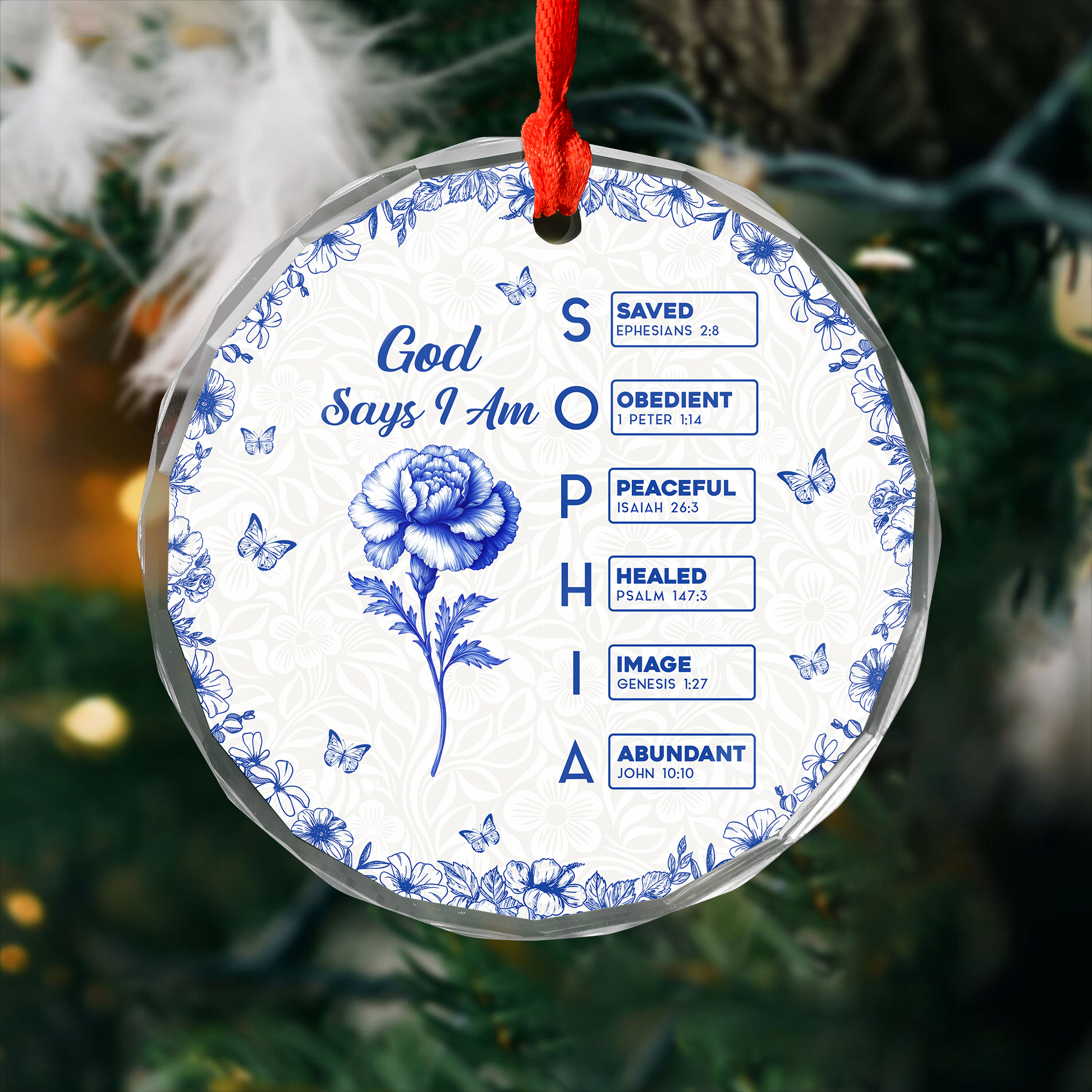 Personalized "God Says I Am" Christmas ornament with custom name, a unique holiday gift.