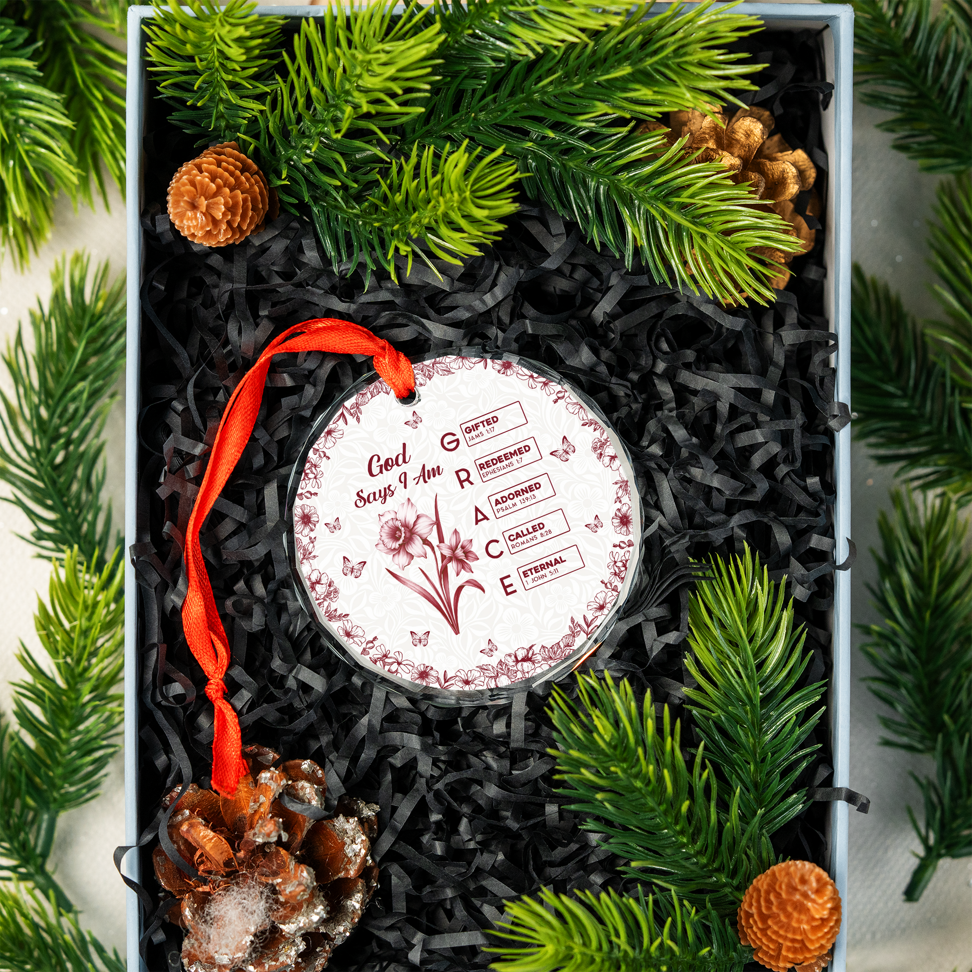 Personalized "God Says I Am" Christmas ornament with custom name, a unique holiday gift.