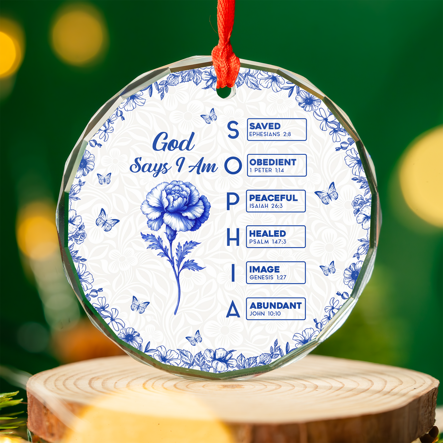 Personalized "God Says I Am" Christmas ornament with custom name, a unique holiday gift.