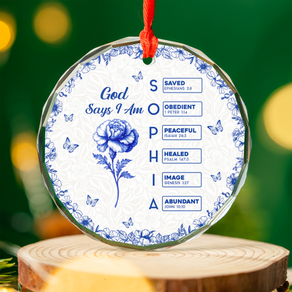 Personalized "God Says I Am" Christmas ornament with custom name, a unique holiday gift.