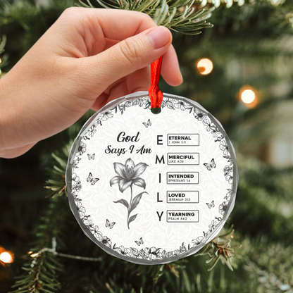 Personalized "God Says I Am" Christmas ornament with custom name, a unique holiday gift.