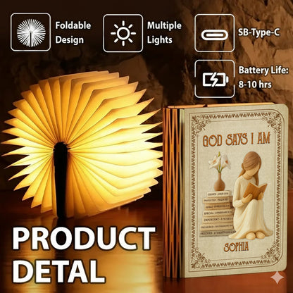 God Says I Am Personalized Book Lamp, a unique and inspiring custom gift.