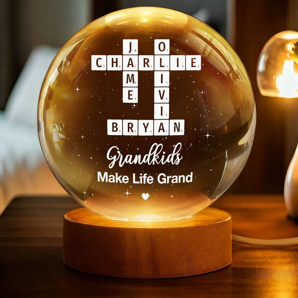 Grand Kids Make Life Grand - Personalized Crystal Globe Lamp
