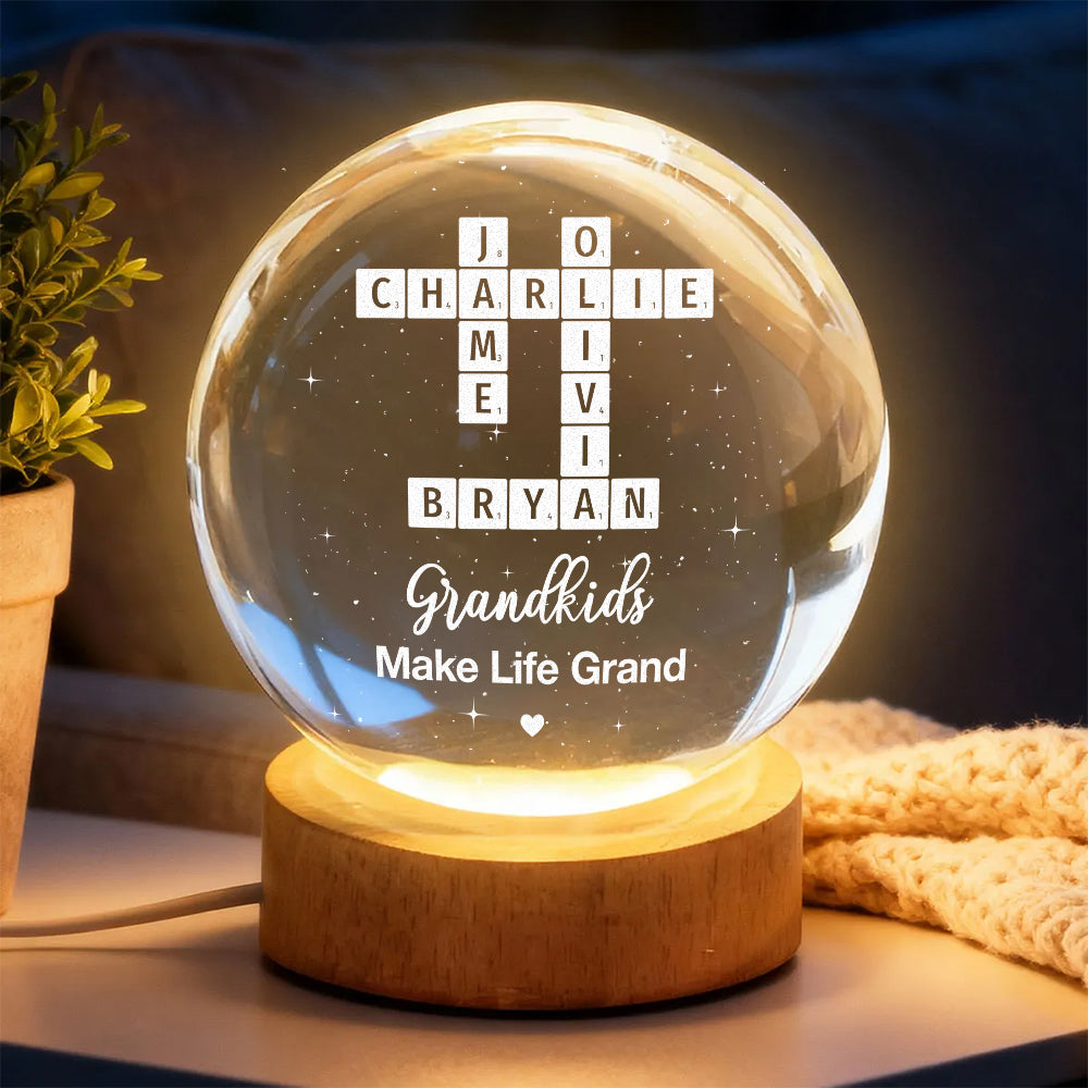 Grand Kids Make Life Grand - Personalized Crystal Globe Lamp