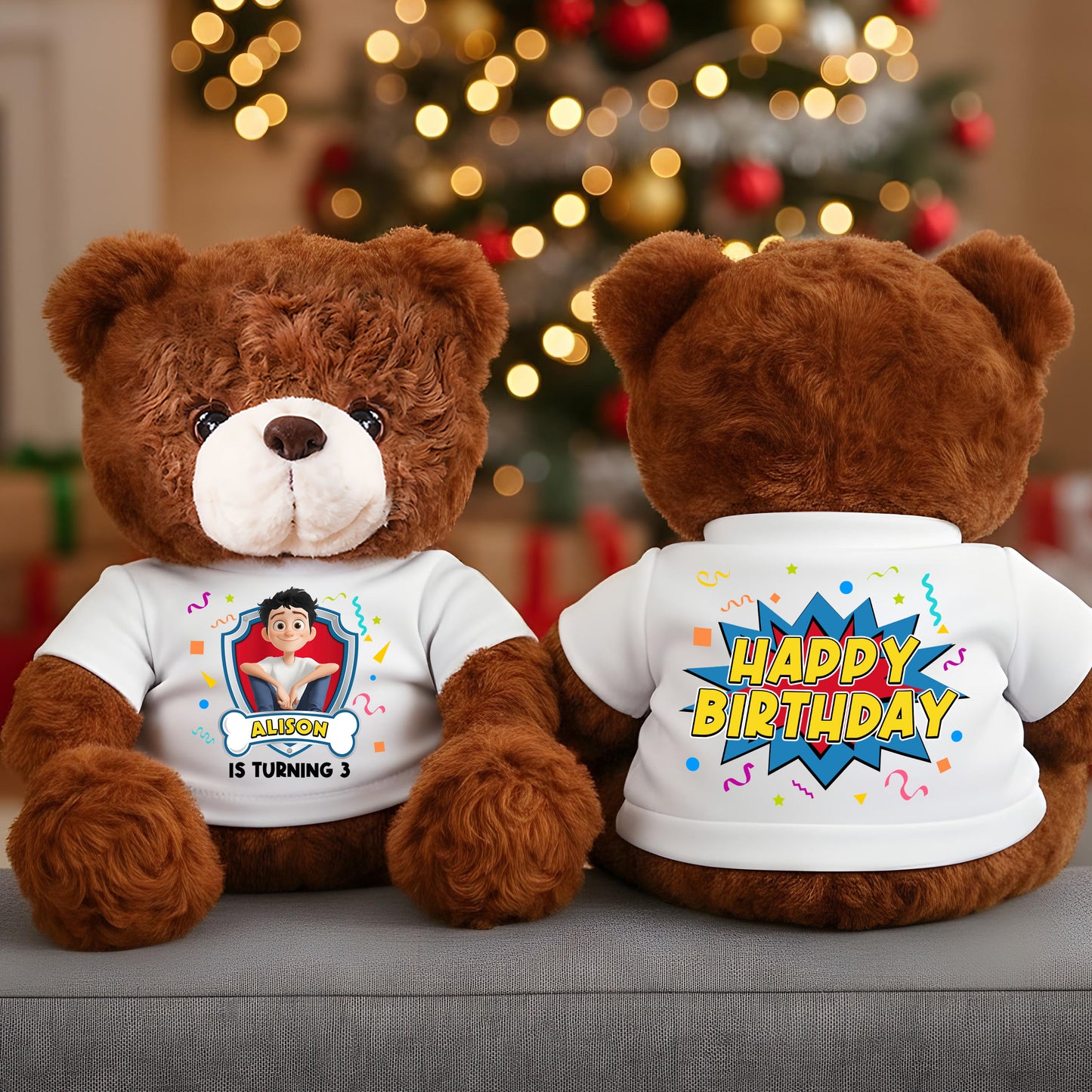 Personalized "Happy Birthday Turning to" Teddy Bear Plush - a custom, cuddly gift for a special birthday.