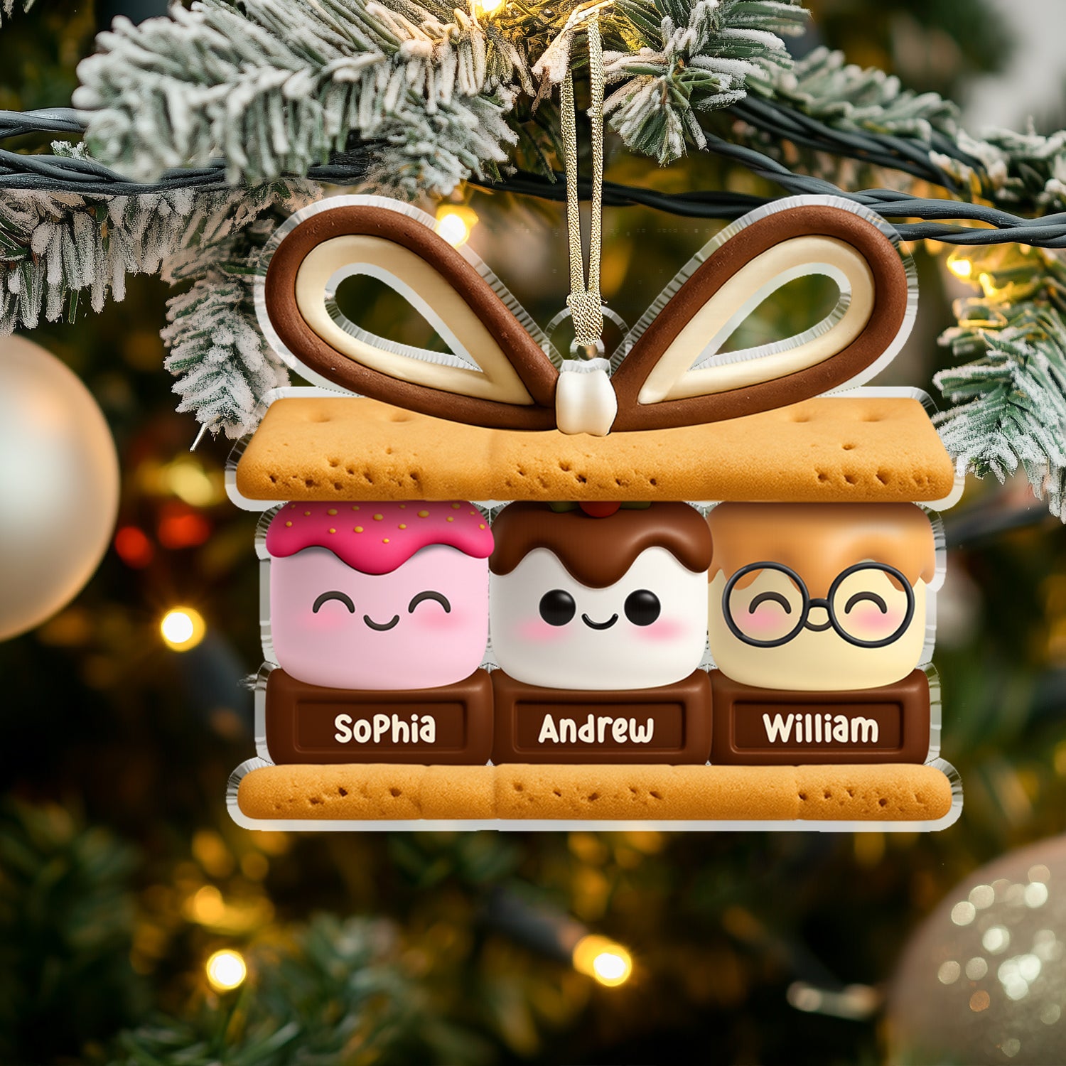 Happy Family Personalized Acrylic Ornament with custom family figures.