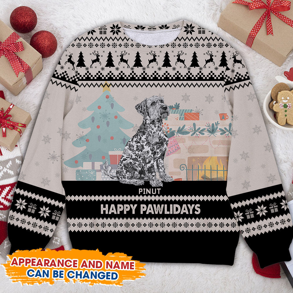 Happy Pawlidays Ugly Christmas Sweatshirt with cute dogs in festive sweaters.