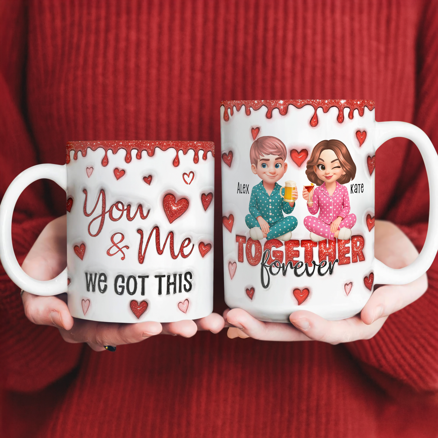 Personalized Happy Valentines Day Couple Mug with 3D effect.