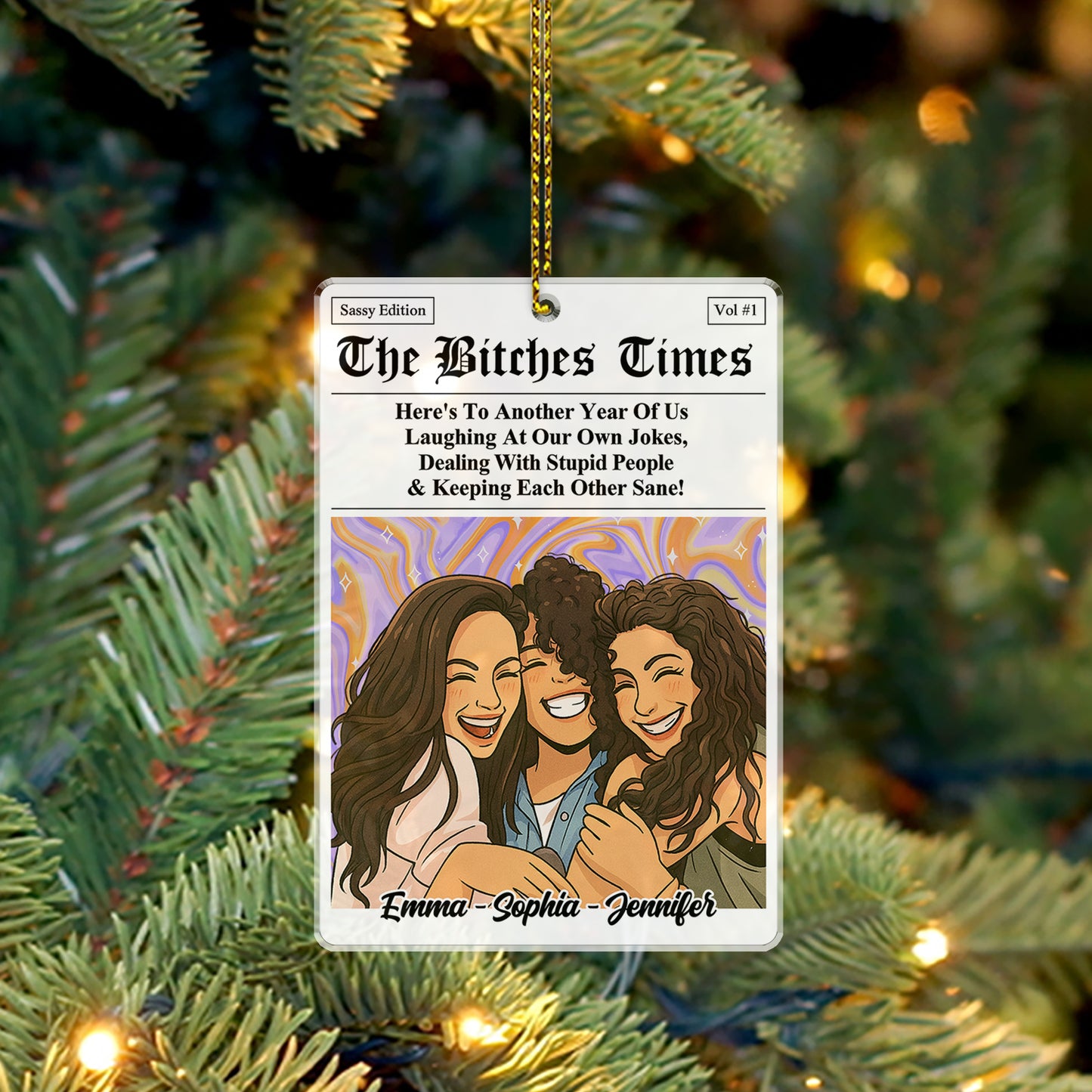 Personalized Acrylic Ornament: "Here's to another year of us laughing at our own jokes."