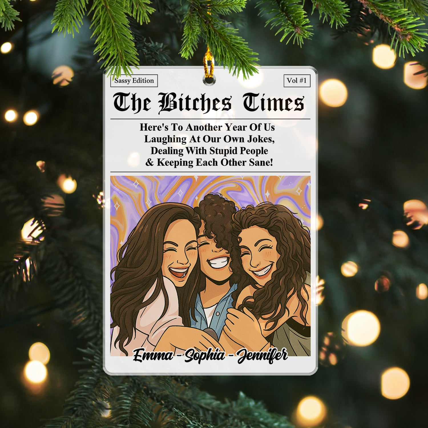 Personalized Acrylic Ornament: "Here's to another year of us laughing at our own jokes."