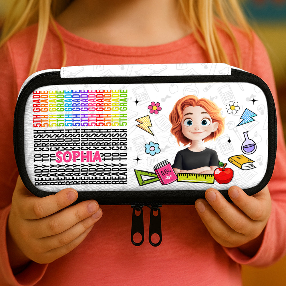 Personalized Pencil Case with "Ready to Crush" design and hidden message reveal.