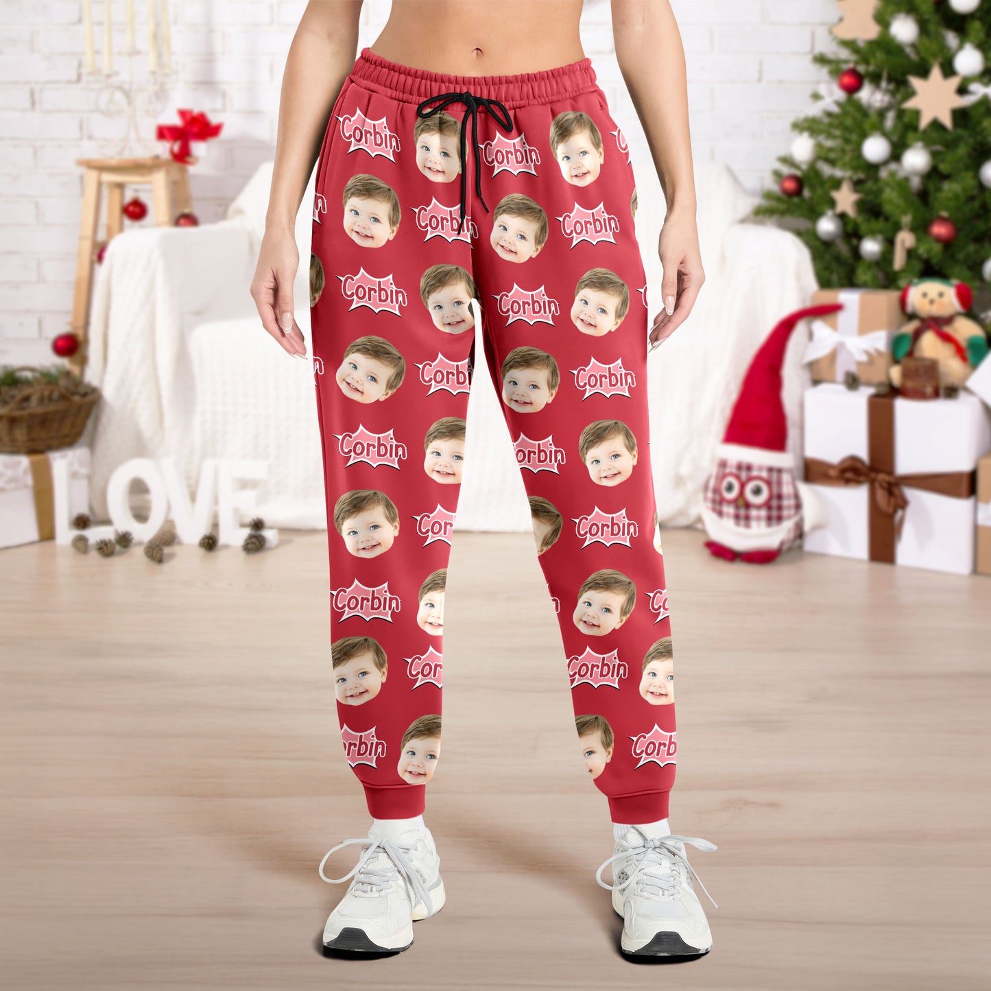 Ho Ho Ho personalized pajama pants with custom face photo - a fun Christmas gift idea.