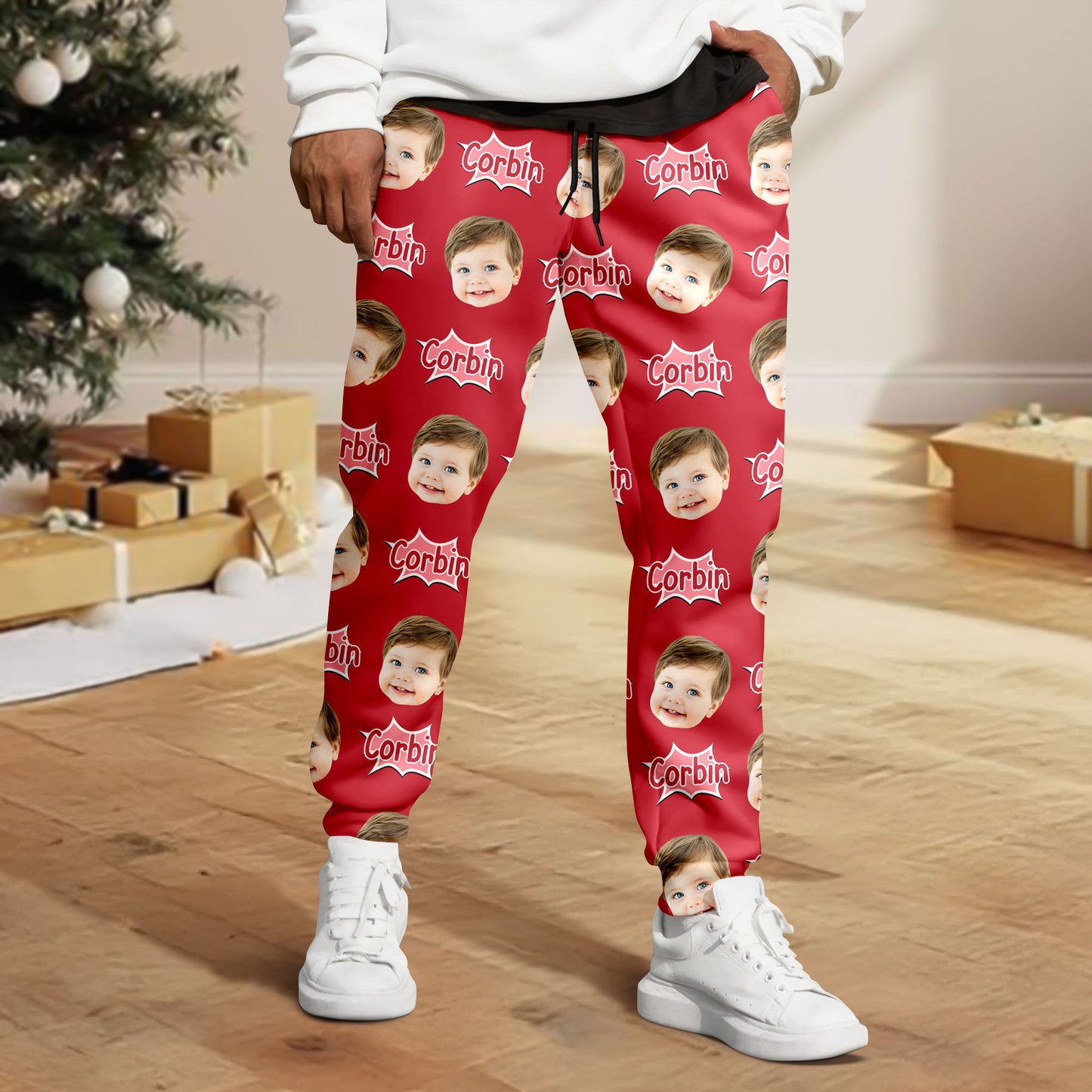Ho Ho Ho personalized pajama pants with custom face photo - a fun Christmas gift idea.