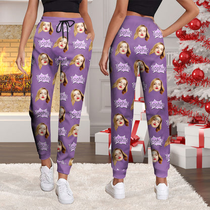 Ho Ho Ho personalized pajama pants with custom face photo - a fun Christmas gift idea.