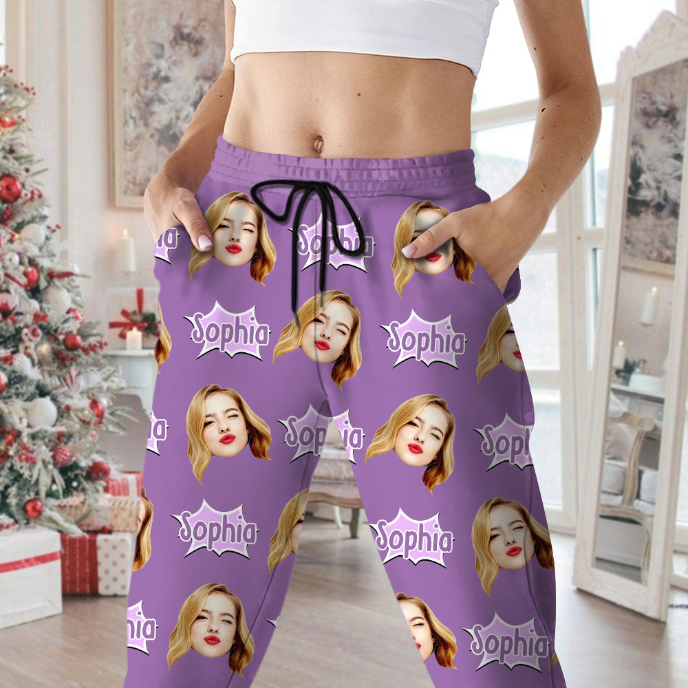 Ho Ho Ho personalized pajama pants with custom face photo - a fun Christmas gift idea.