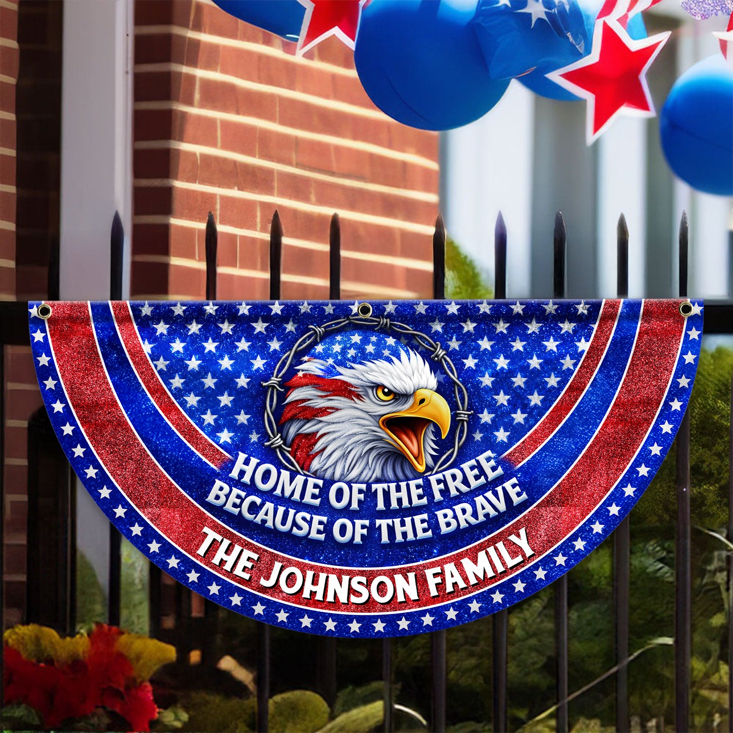 Home Of The Free Family 250 Years Of Freedom Glitter Fan Flag - Custom Family Name Non-Pleated Fan Flag