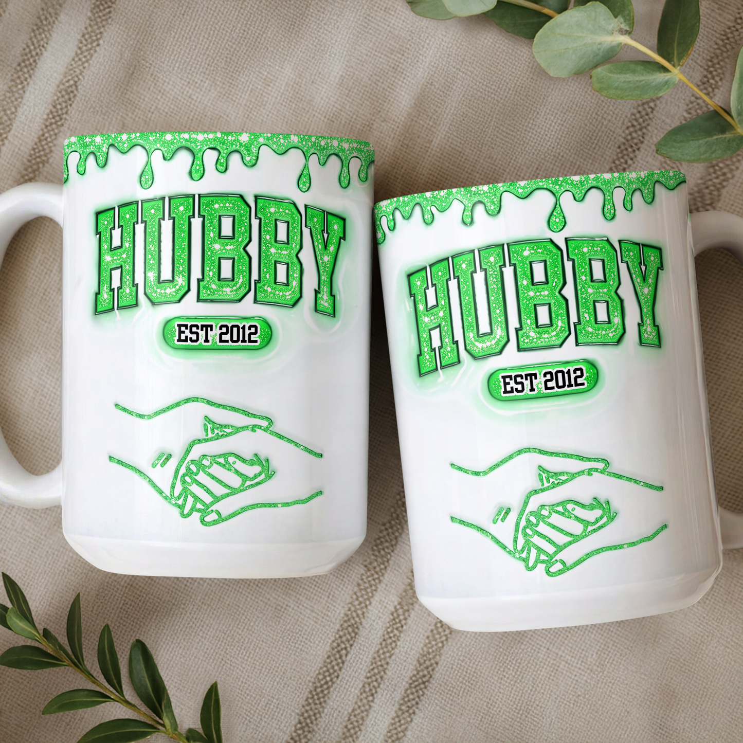 Hubby and Wifely Couple Mug. Personalized coffee mugs with a 3D effect.