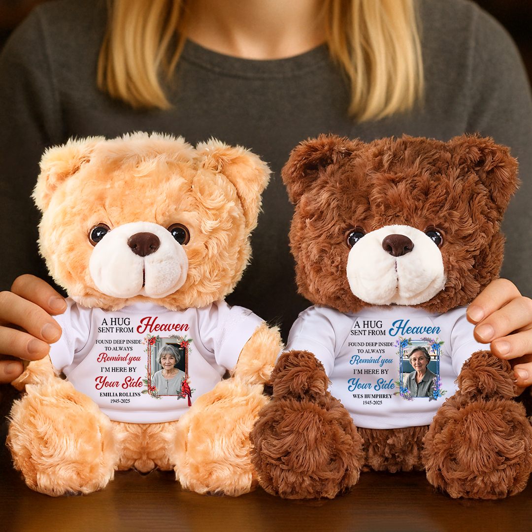 Hug From Heaven Cardinal Memorial Teddy Bear - Personalized plush sympathy gift.