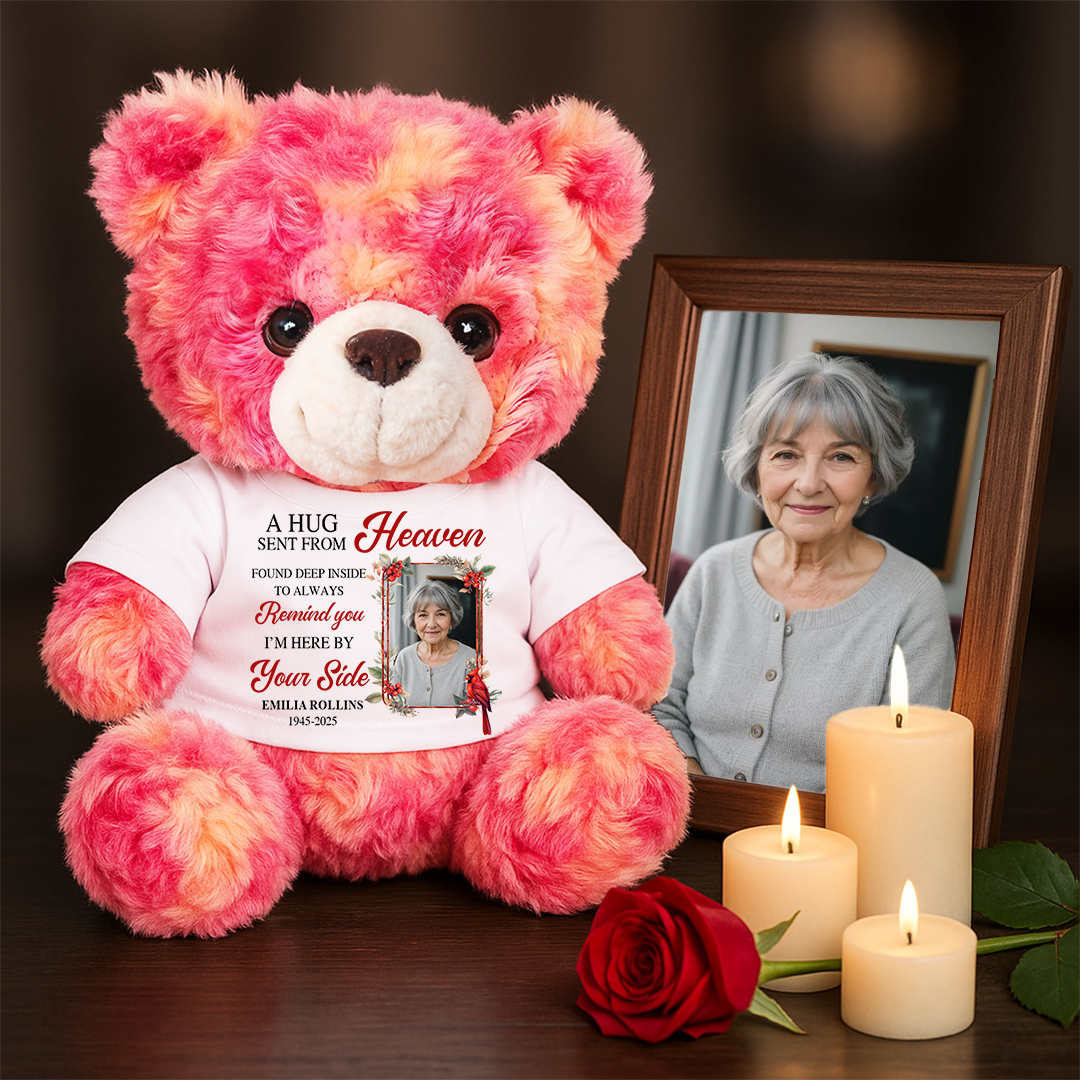 Hug From Heaven Cardinal Memorial Teddy Bear - Personalized plush sympathy gift.
