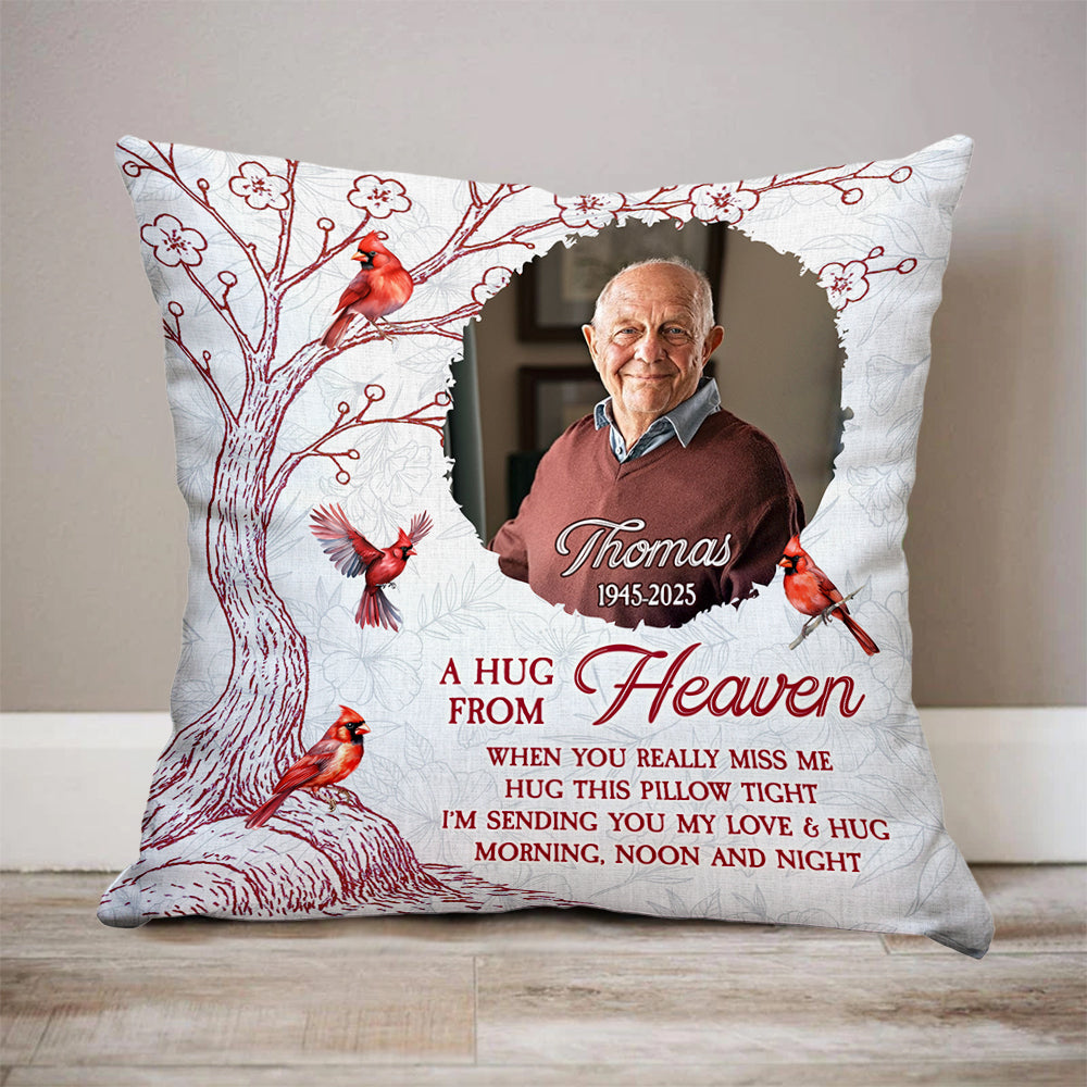 Personalized "Hug This Pillow" memorial gift with custom photo and text.