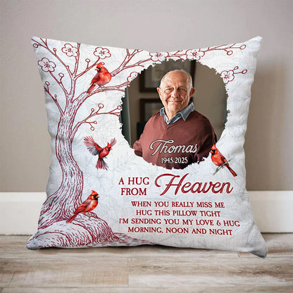 Personalized "Hug This Pillow" memorial gift with custom photo and text.