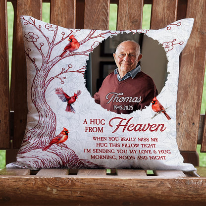 Personalized "Hug This Pillow" memorial gift with custom photo and text.