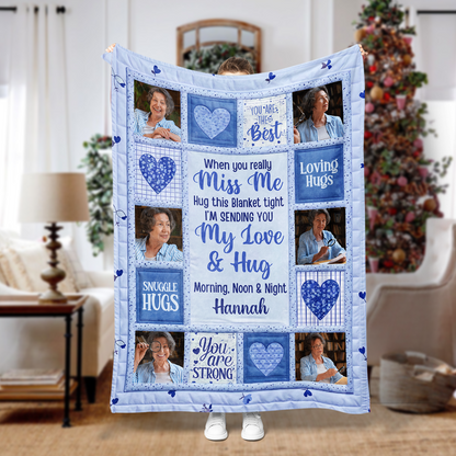 Personalized "Hug This When You Miss Me" memorial blanket, a thoughtful sympathy gift.