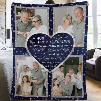 Hugs From Heaven Cardinals Memorial Blanket with snow scene; a personalized sympathy gift.