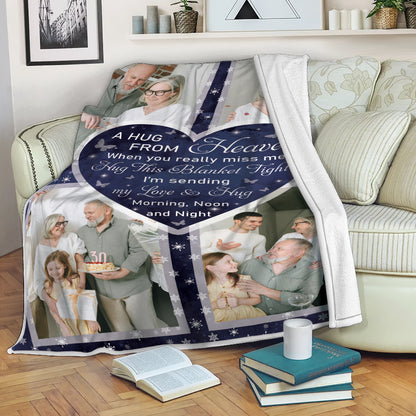 Hugs From Heaven Cardinals Memorial Blanket with snow scene; a personalized sympathy gift.