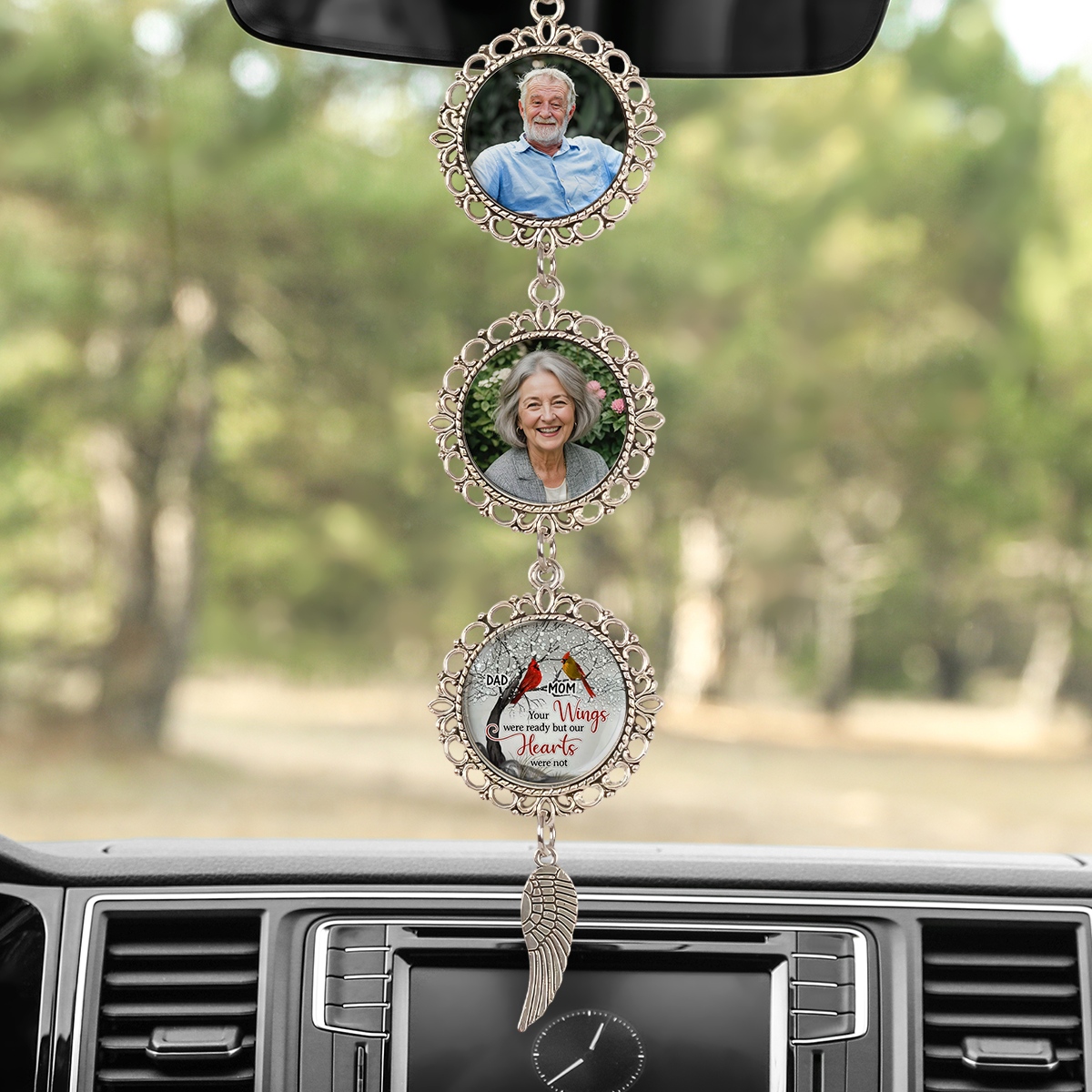Personalized Cardinal Photo Car Ornament with "I Am Always With You" Charm.