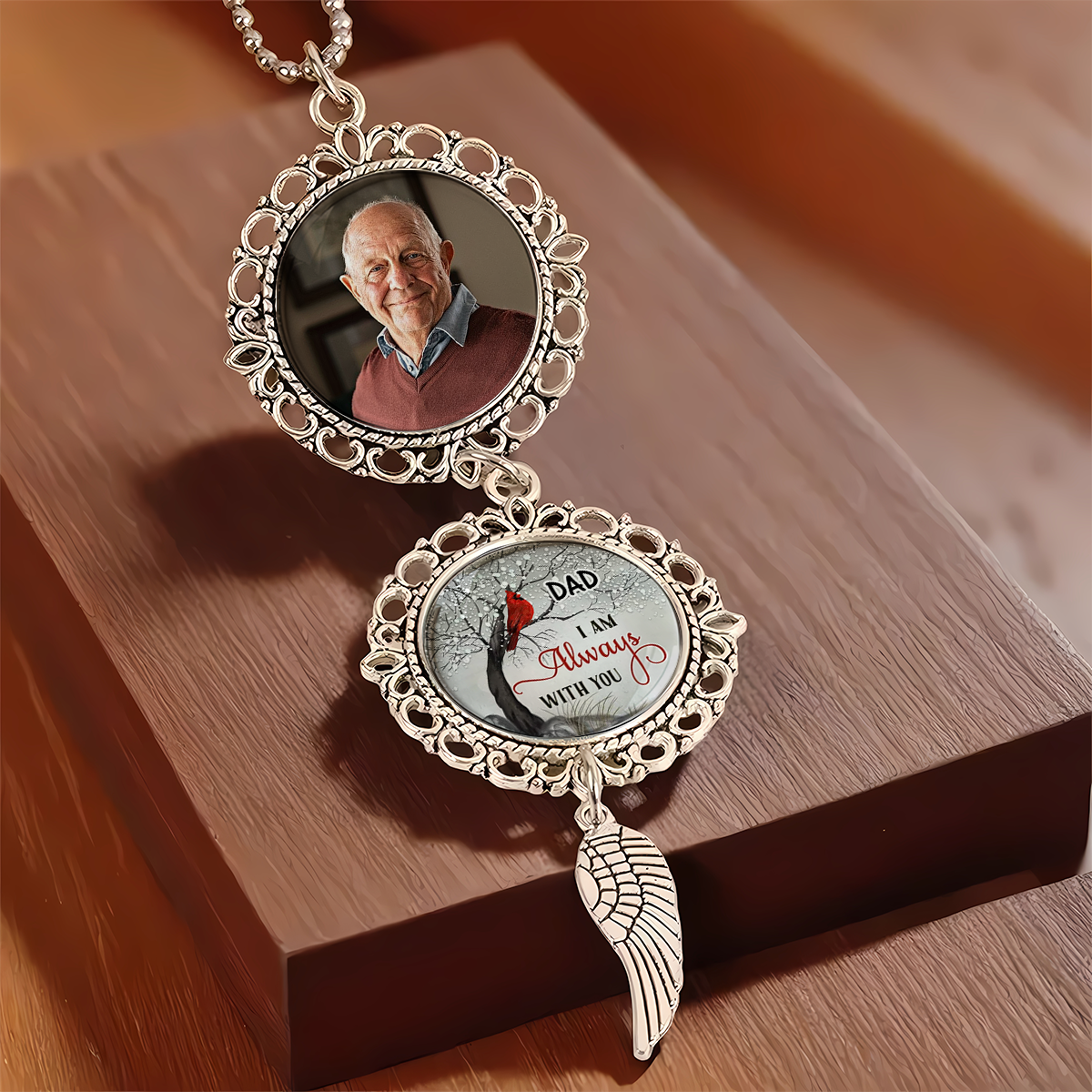 Personalized Cardinal Photo Car Ornament with "I Am Always With You" Charm.