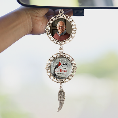 Personalized Cardinal Photo Car Ornament with "I Am Always With You" Charm.
