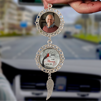 Personalized Cardinal Photo Car Ornament with "I Am Always With You" Charm.
