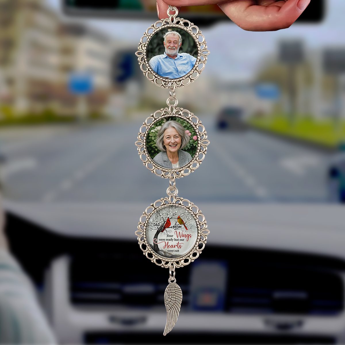 Personalized Cardinal Photo Car Ornament with "I Am Always With You" Charm.