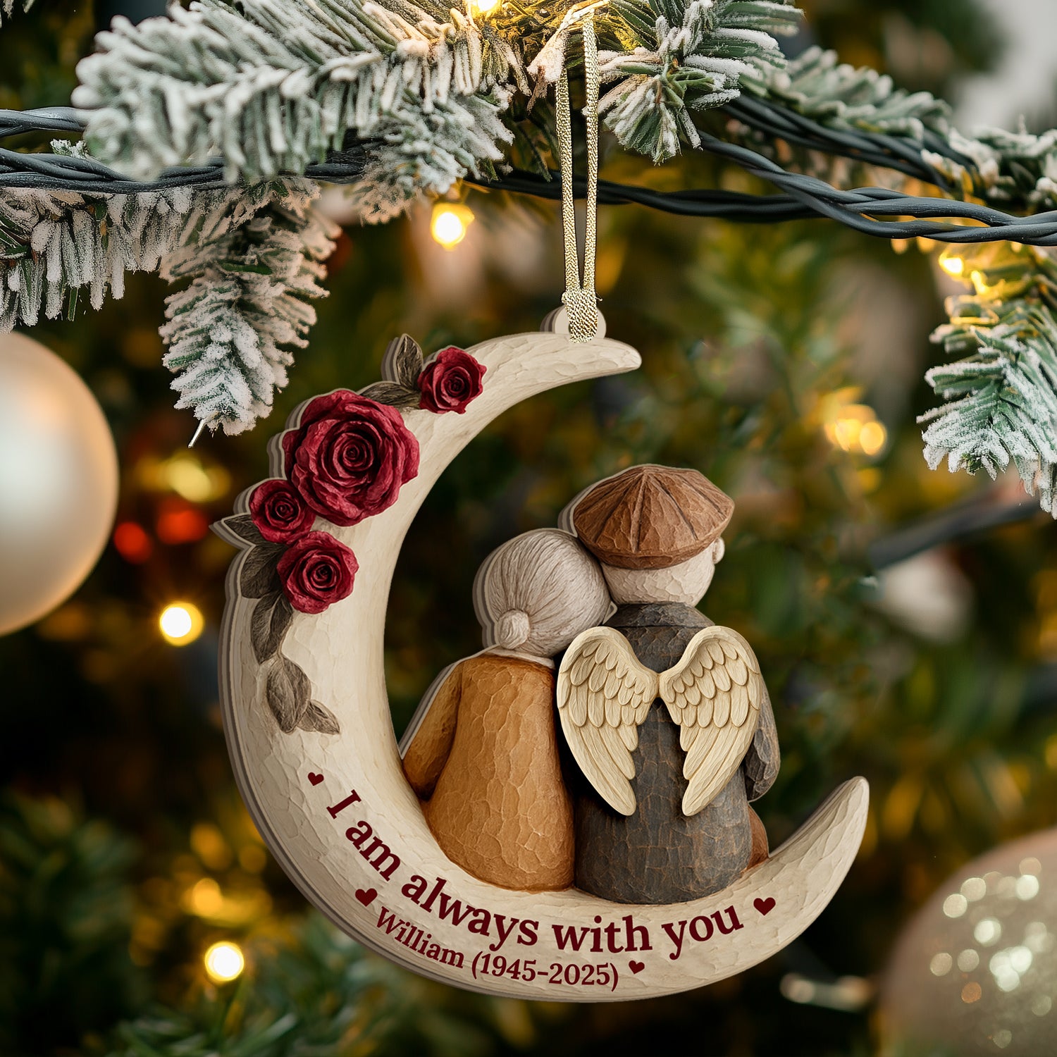 Personalized "I Am Always With You" Christmas ornament made of clear acrylic.