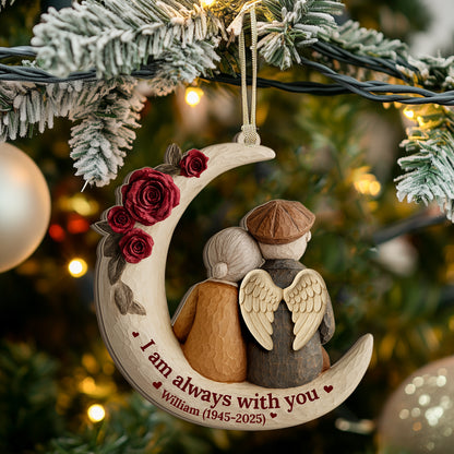 Personalized "I Am Always With You" Christmas ornament made of clear acrylic.