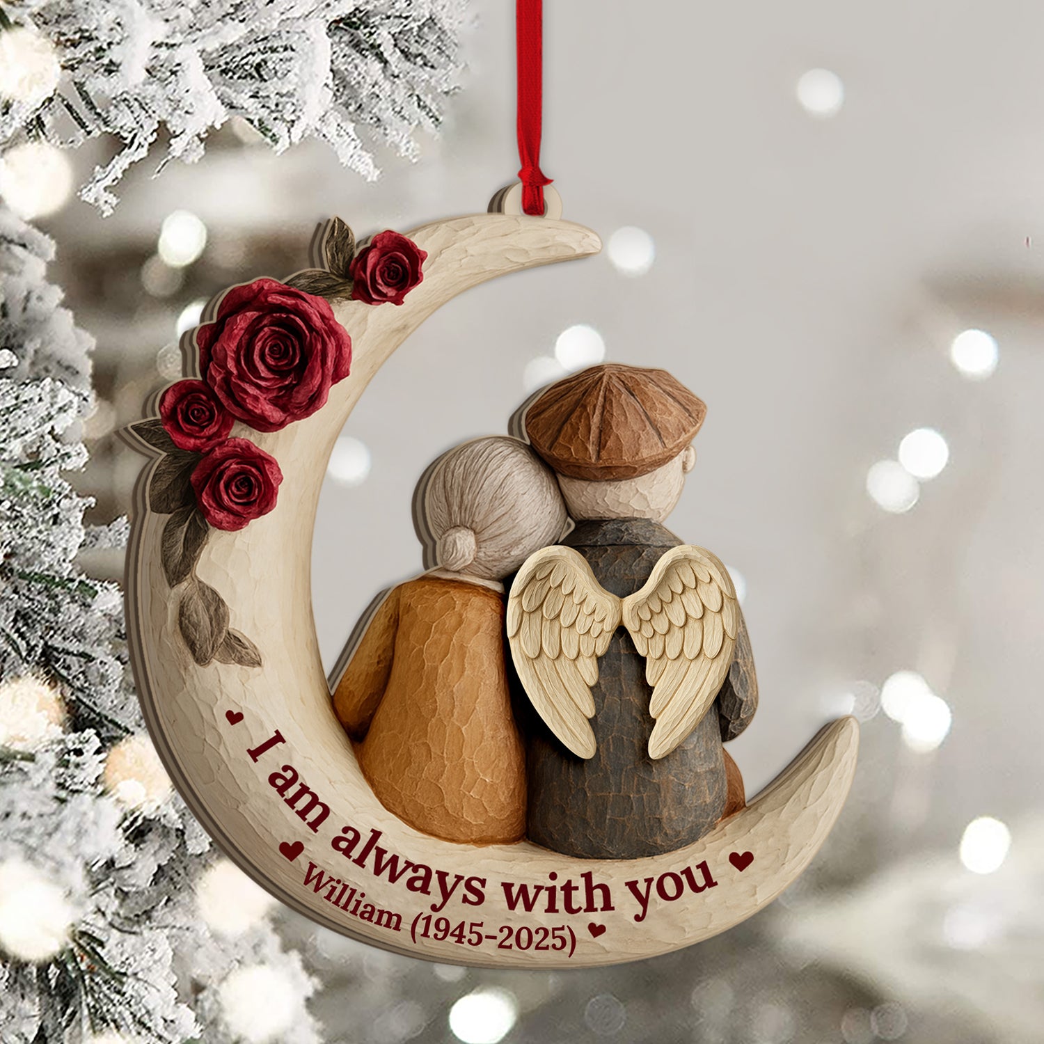 Personalized "I Am Always With You" Christmas ornament made of clear acrylic.