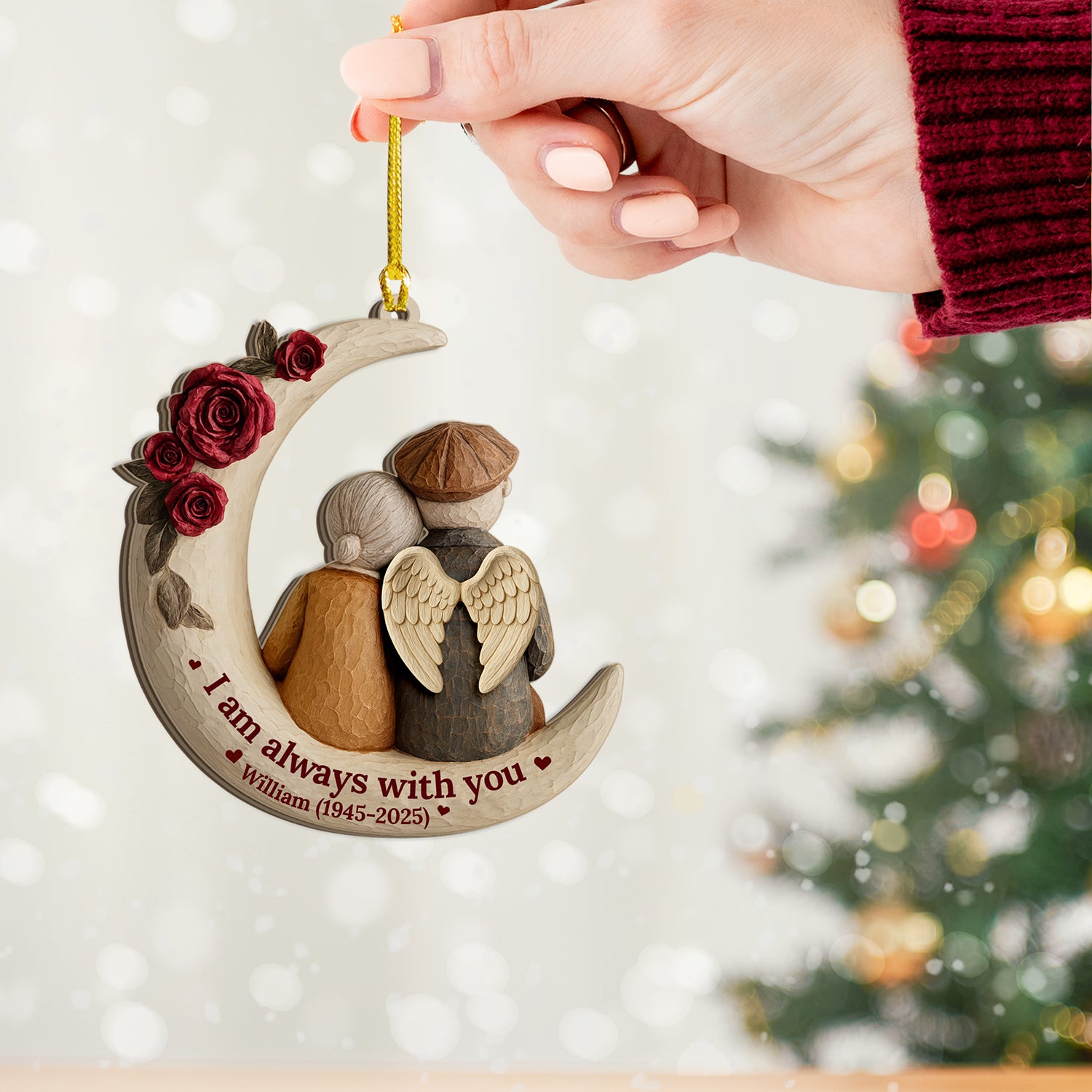 Personalized "I Am Always With You" Christmas ornament made of clear acrylic.