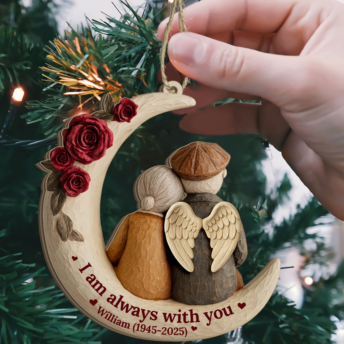 Personalized "I Am Always With You" Christmas ornament made of clear acrylic.