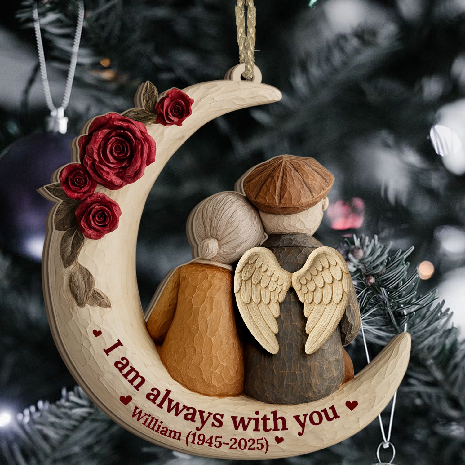 Personalized "I Am Always With You" Christmas ornament made of clear acrylic.