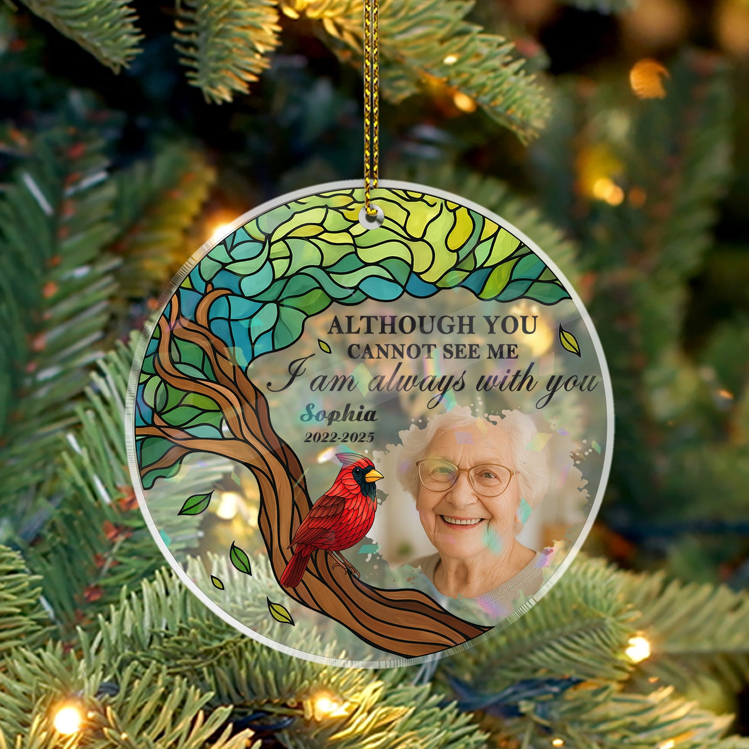 Custom Shape Hologram Ornament: A personalized memorial ornament that reads "I am always with you."