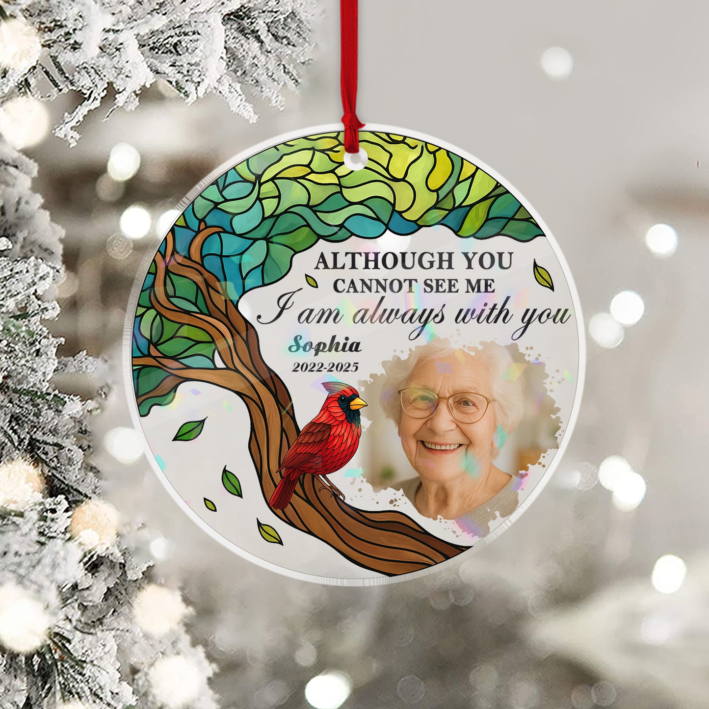 Custom Shape Hologram Ornament: A personalized memorial ornament that reads "I am always with you."