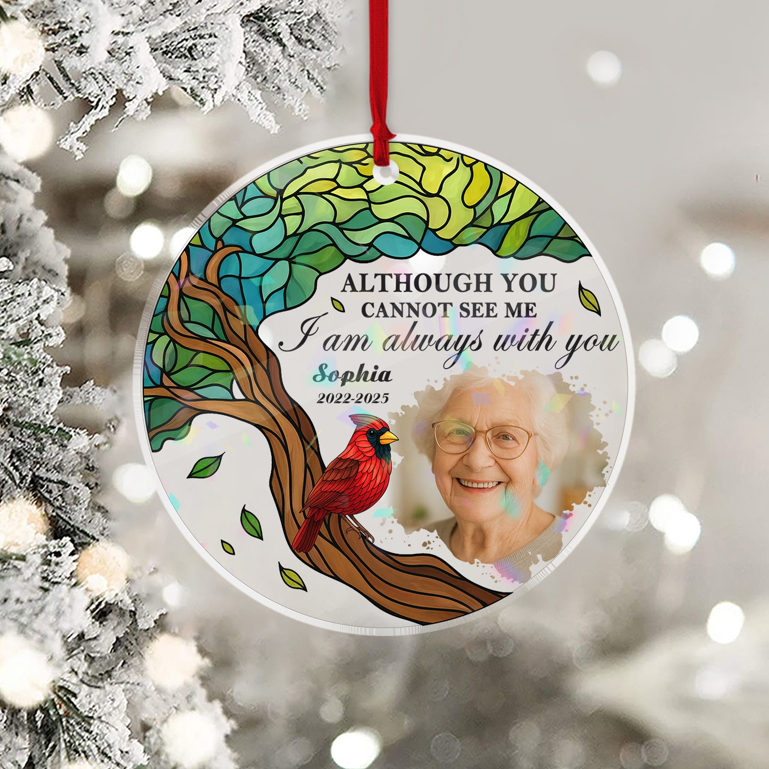Custom Shape Hologram Ornament: A personalized memorial ornament that reads "I am always with you."