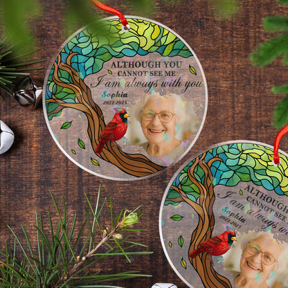 Custom Shape Hologram Ornament: A personalized memorial ornament that reads "I am always with you."