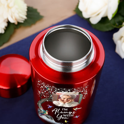 I Am Always With You keepsake wings urn for ashes. Stainless steel memorial urn for remembrance.
