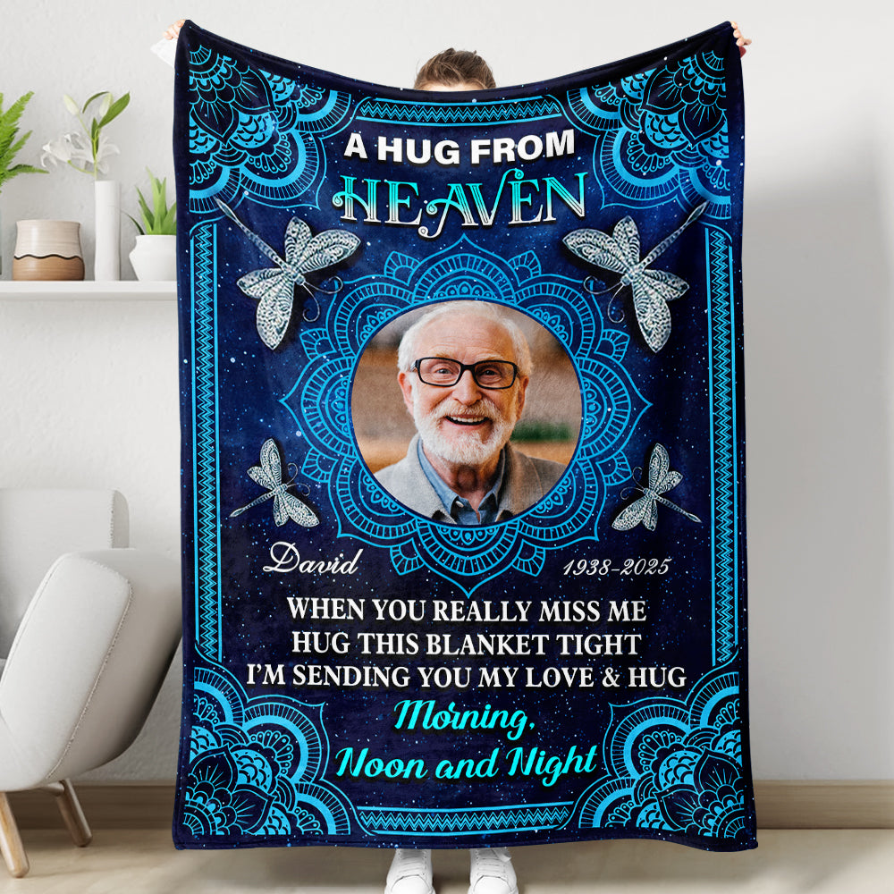 Personalized memorial blanket with mandala design and "I am always with you" message.